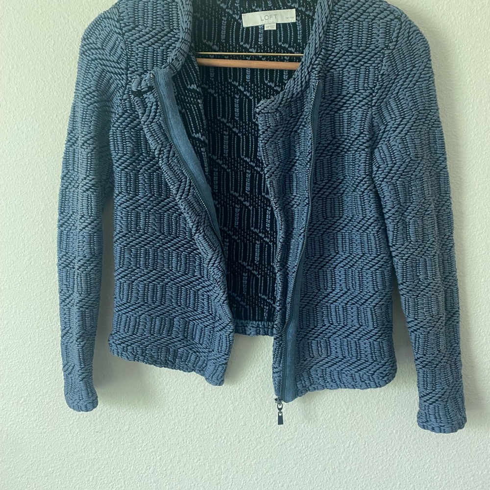 Loft Women’s Asymetric ZipUp Long Sleeve Sweater Jacket in Cobalt Blue Size XSP - Picture 8 of 16